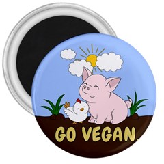 Go Vegan - Cute Pig And Chicken 3  Magnets by Valentinaart