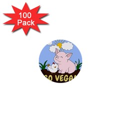 Go Vegan - Cute Pig And Chicken 1  Mini Buttons (100 Pack)  by Valentinaart