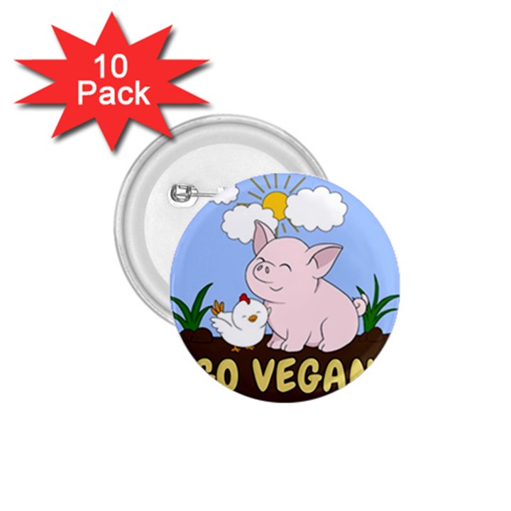 Go Vegan - Cute Pig and Chicken 1.75  Buttons (10 pack)