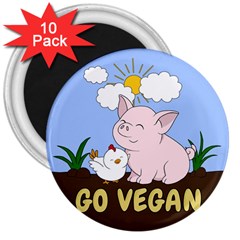 Go Vegan - Cute Pig And Chicken 3  Magnets (10 Pack)  by Valentinaart