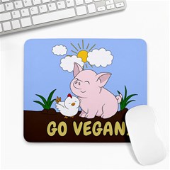 Go Vegan - Cute Pig And Chicken Large Mousepads by Valentinaart