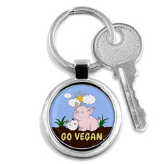 Go Vegan - Cute Pig And Chicken Key Chains (round)  by Valentinaart