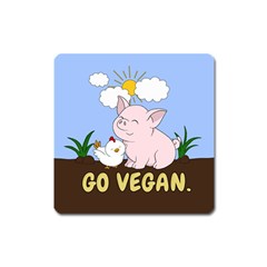 Go Vegan - Cute Pig And Chicken Square Magnet