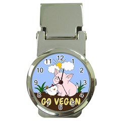 Go Vegan - Cute Pig And Chicken Money Clip Watches by Valentinaart