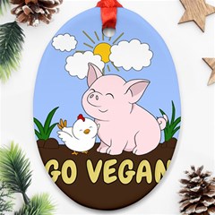 Go Vegan - Cute Pig And Chicken Oval Ornament (two Sides) by Valentinaart