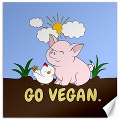 Go Vegan - Cute Pig And Chicken Canvas 16  X 16   by Valentinaart