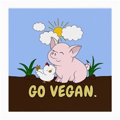 Go Vegan - Cute Pig And Chicken Medium Glasses Cloth by Valentinaart