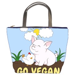 Go Vegan - Cute Pig And Chicken Bucket Bags by Valentinaart