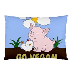 Go Vegan - Cute Pig And Chicken Pillow Case by Valentinaart