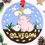 Go Vegan - Cute Pig and Chicken Ornament (Round Filigree) Front