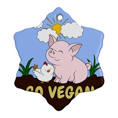 Go Vegan - Cute Pig And Chicken Ornament (snowflake) by Valentinaart