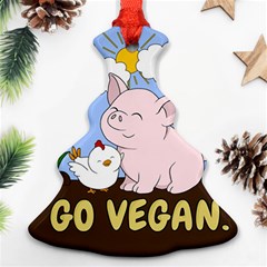 Go Vegan - Cute Pig And Chicken Christmas Tree Ornament (two Sides) by Valentinaart