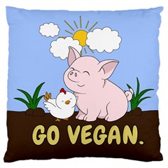 Go Vegan - Cute Pig And Chicken Large Cushion Case (one Side) by Valentinaart