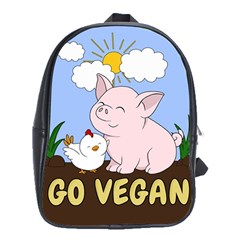 Go Vegan - Cute Pig And Chicken School Bag (xl) by Valentinaart