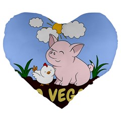 Go Vegan - Cute Pig And Chicken Large 19  Premium Heart Shape Cushions by Valentinaart