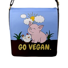 Go Vegan - Cute Pig And Chicken Flap Messenger Bag (l)  by Valentinaart