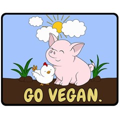 Go Vegan - Cute Pig And Chicken Double Sided Fleece Blanket (medium)  by Valentinaart