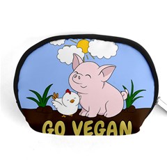 Go Vegan - Cute Pig And Chicken Accessory Pouches (medium)  by Valentinaart