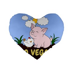 Go Vegan - Cute Pig And Chicken Standard 16  Premium Flano Heart Shape Cushions by Valentinaart