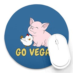 Go Vegan - Cute Pig And Chicken Round Mousepads by Valentinaart