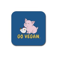 Go Vegan - Cute Pig And Chicken Rubber Coaster (square)  by Valentinaart