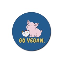 Go Vegan - Cute Pig And Chicken Rubber Coaster (round)  by Valentinaart