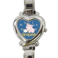 Go Vegan - Cute Pig And Chicken Heart Italian Charm Watch by Valentinaart