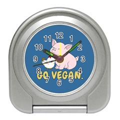 Go Vegan - Cute Pig And Chicken Travel Alarm Clocks by Valentinaart