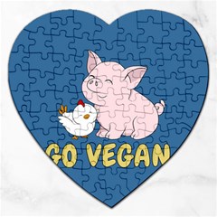 Go Vegan - Cute Pig And Chicken Jigsaw Puzzle (heart) by Valentinaart