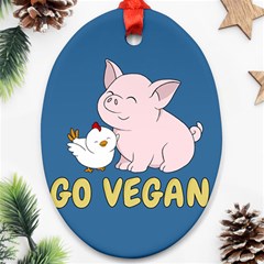 Go Vegan - Cute Pig And Chicken Oval Ornament (two Sides) by Valentinaart