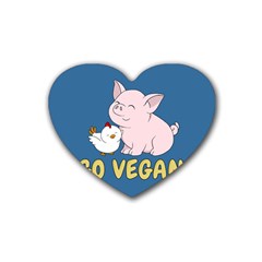 Go Vegan - Cute Pig And Chicken Heart Coaster (4 Pack)  by Valentinaart