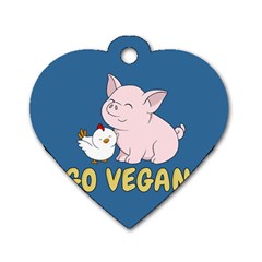 Go Vegan - Cute Pig And Chicken Dog Tag Heart (two Sides) by Valentinaart