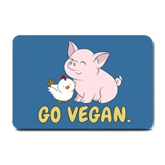 Go Vegan - Cute Pig And Chicken Small Doormat  by Valentinaart