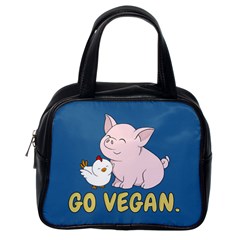 Go Vegan - Cute Pig And Chicken Classic Handbags (one Side) by Valentinaart