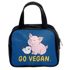 Go Vegan - Cute Pig And Chicken Classic Handbags (2 Sides) by Valentinaart