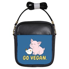 Go Vegan - Cute Pig And Chicken Girls Sling Bags by Valentinaart