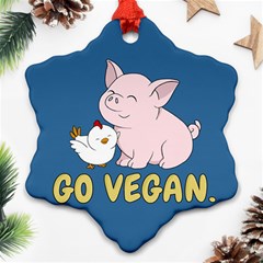 Go Vegan - Cute Pig And Chicken Ornament (snowflake) by Valentinaart