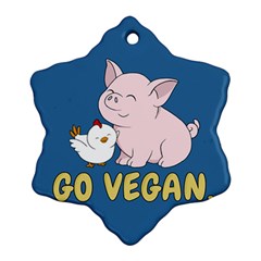 Go Vegan - Cute Pig And Chicken Snowflake Ornament (two Sides) by Valentinaart