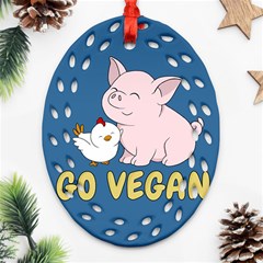 Go Vegan - Cute Pig And Chicken Oval Filigree Ornament (two Sides) by Valentinaart