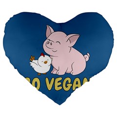 Go Vegan - Cute Pig And Chicken Large 19  Premium Heart Shape Cushions by Valentinaart