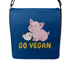 Go Vegan - Cute Pig And Chicken Flap Messenger Bag (l)  by Valentinaart