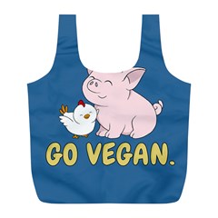 Go Vegan - Cute Pig And Chicken Full Print Recycle Bags (l)  by Valentinaart