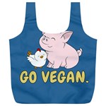 Go Vegan - Cute Pig and Chicken Full Print Recycle Bags (L)  Back