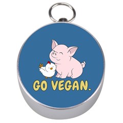 Go Vegan - Cute Pig And Chicken Silver Compasses by Valentinaart