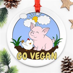 Go Vegan - Cute Pig And Chicken Ornament (round) by Valentinaart