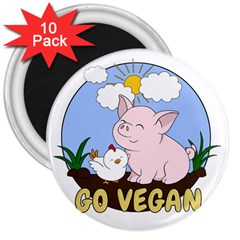 Go Vegan - Cute Pig And Chicken 3  Magnets (10 Pack)  by Valentinaart