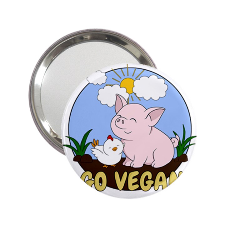 Go Vegan - Cute Pig and Chicken 2.25  Handbag Mirrors