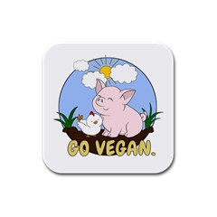 Go Vegan - Cute Pig And Chicken Rubber Square Coaster (4 Pack)  by Valentinaart