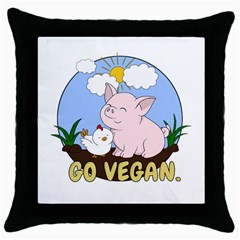 Go Vegan - Cute Pig And Chicken Throw Pillow Case (black) by Valentinaart