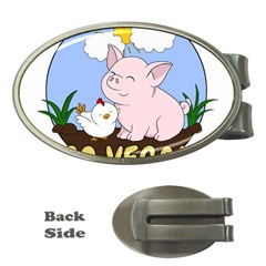 Go Vegan - Cute Pig And Chicken Money Clips (oval)  by Valentinaart